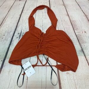 Forever 21 Knit Halter Tank Crop Top Size Large Burnt Orange Ruched NWT